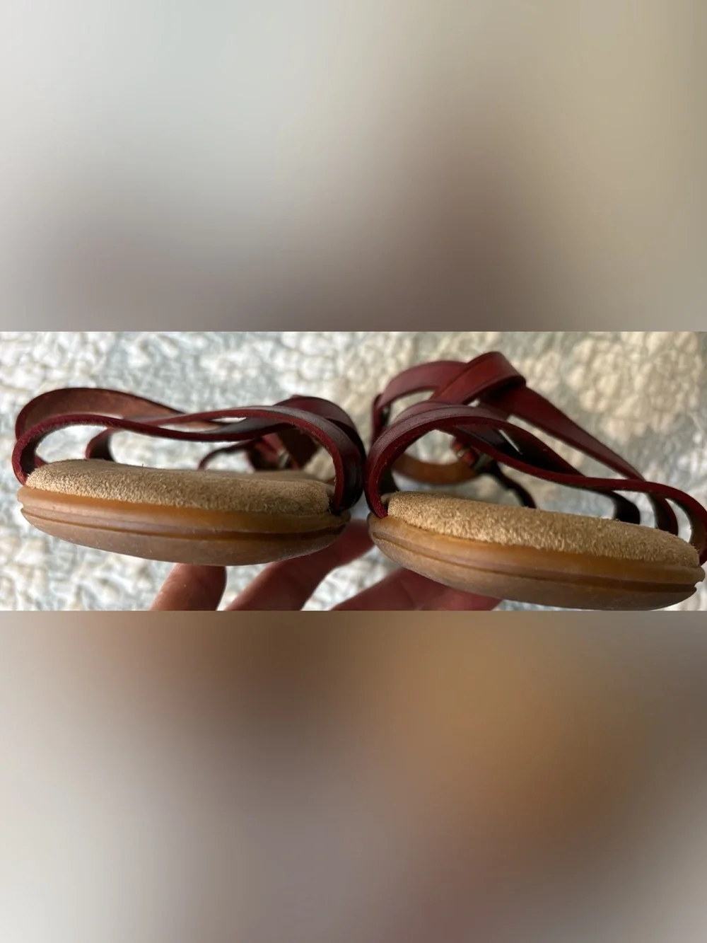 Vintage G.H.Bass & Co. Sunjuns Margie Red Leather Strappy Flat Sandal w Buckle
